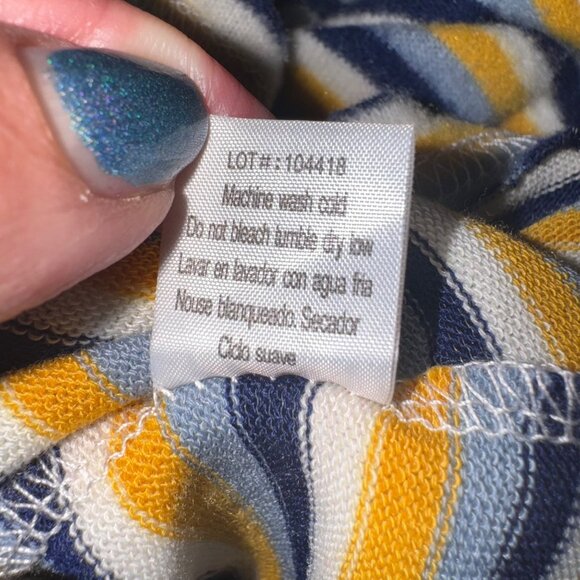 Poof New York Striped Yellow Blue Soft Knit Hoodie L Nautical Casual Travel Top - Picture 13 of 13